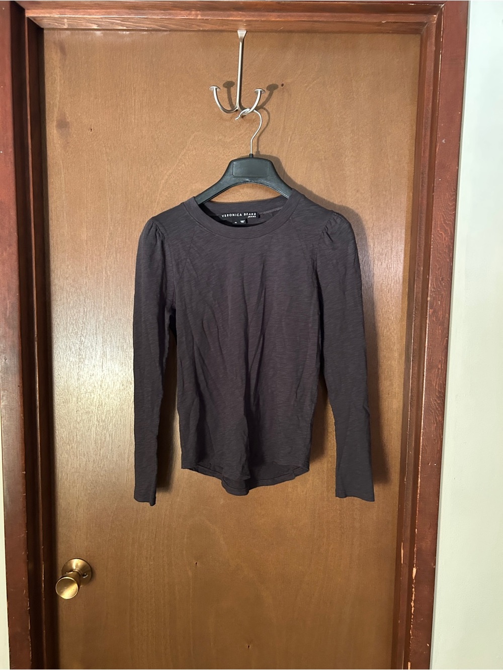 Veronica Beard Long Sleeve Crewneck Shirt in Charcoal Size XS